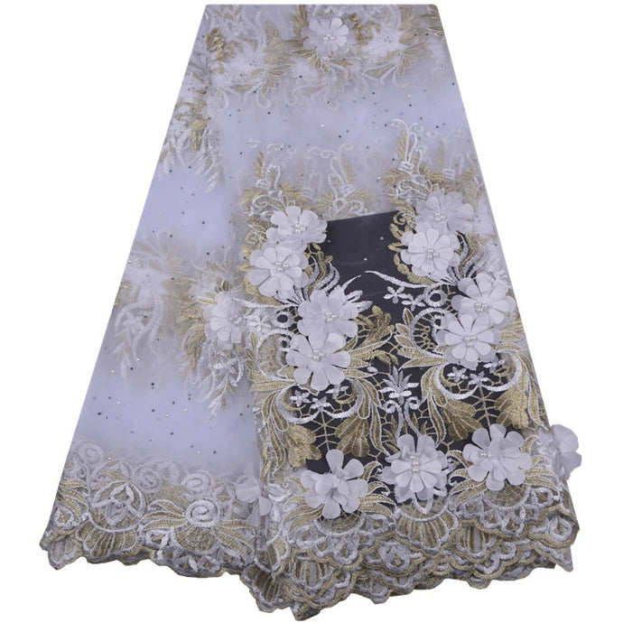 Latest African White 3D Flowers Lace Fabric