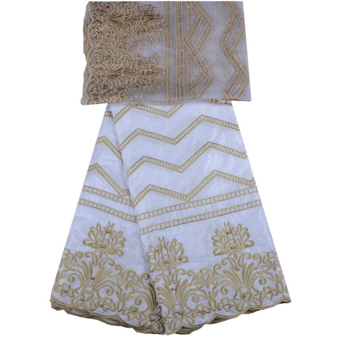 African Embroidered Bazin With Tulle Lace Fabric