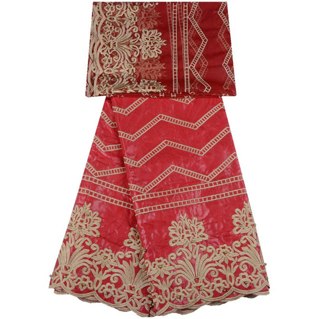 African Embroidered Bazin With Tulle Lace Fabric